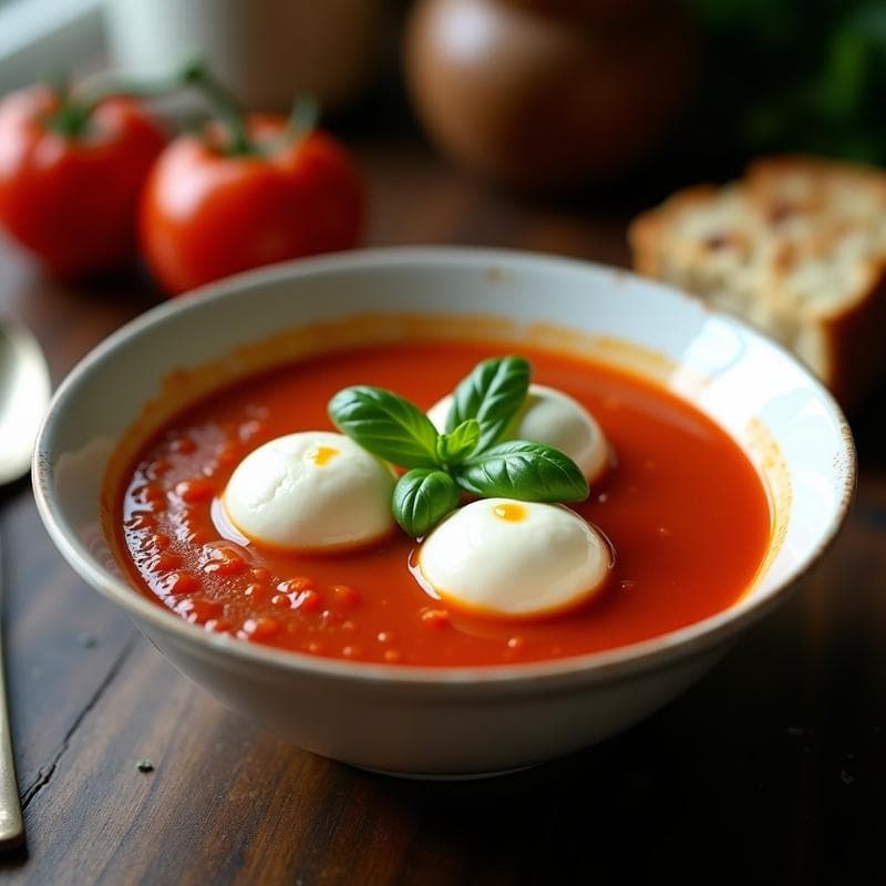 Sopa de Tomate y Albahaca con Bolas de Mozzarella: Receta Italiana Clásica Reinventada
