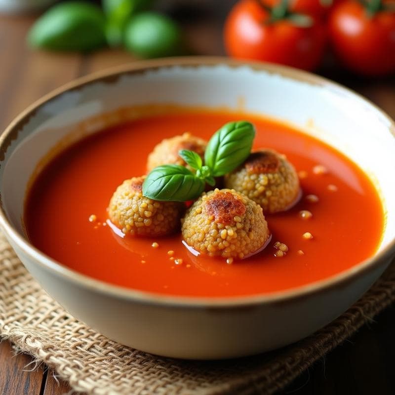 Sopa de Tomate y Albahaca con Bolas de Quinoa: Receta Italiana Keto y Sin Lácteos