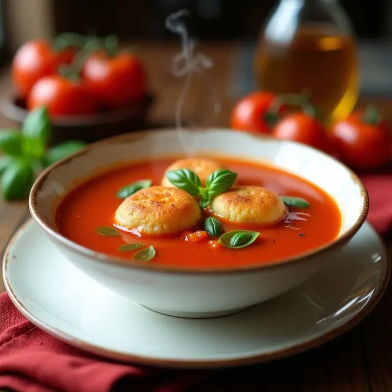 Sopa de Tomate y Albahaca con Bolivianas de Queso: Receta Italiana Clásica con Twist
