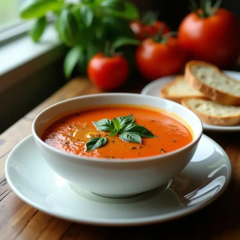 Sopa de Tomate y Albahaca con Boltus: Receta Italiana Keto con Verduras de Hoja