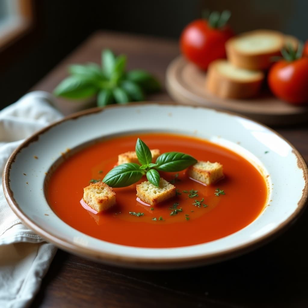 Sopa de Tomate y Albahaca con Croutons de Pan de Centeno: Receta Clásica Reinventada