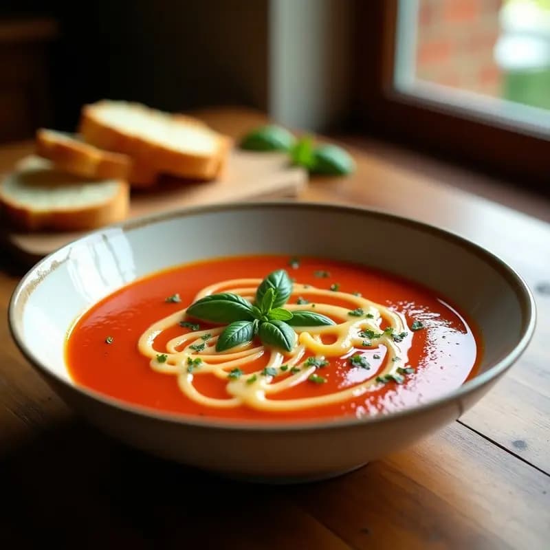 Sopa de Tomate y Albahaca con Gorgonzola Fundido: Receta Italiana Cremosa y Rápida