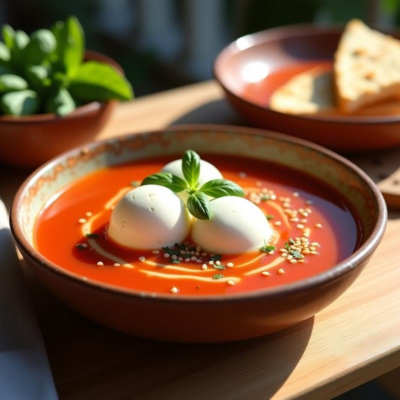 Sopa de Tomate y Albahaca con Helado de Yogur Griego: Receta Fresca Griega para el Verano