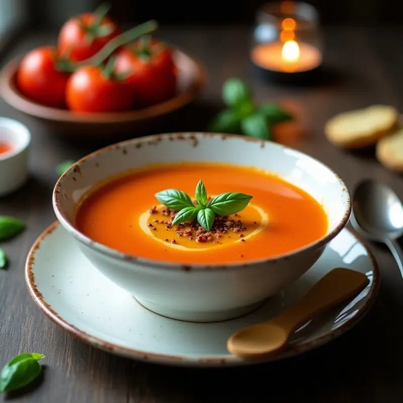 Sopa de Tomate y Albahaca con Toque de Jengibre: Receta Italiana Fusión para Invierno