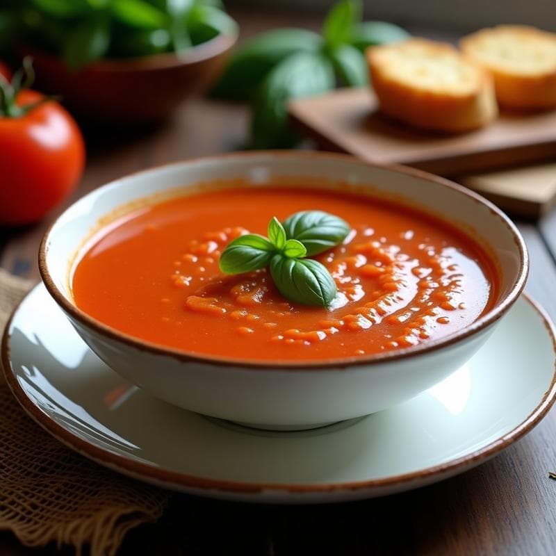 Sopa de Tomate y Albahaca con Croutons de Pan de Almendra: Receta Italiana Keto en Olla Express