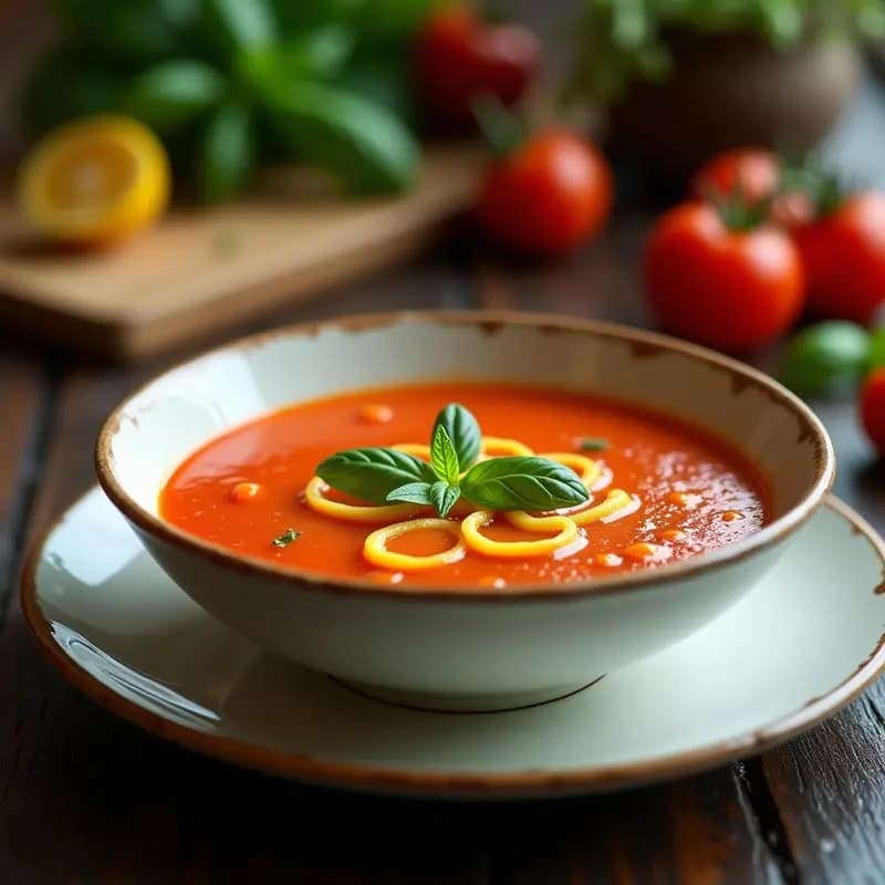 Sopa de Tomate y Albahaca con Toque de Limón Confitado: Receta Italiana Sin Lactosa