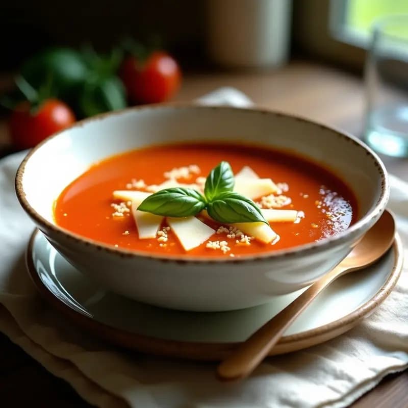Sopa de Tomate y Albahaca con Virutas de Parmesano: Receta Italiana Clásica y Keto