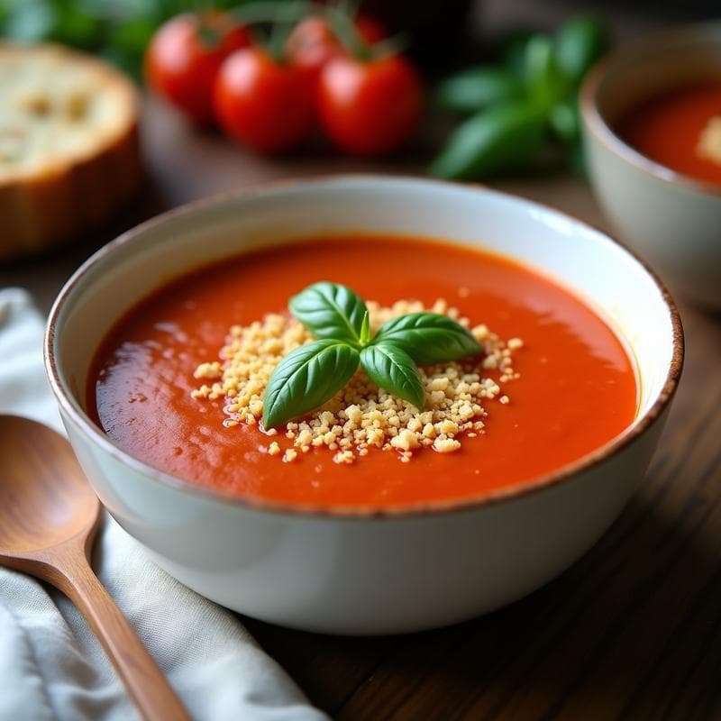 Sopa de Tomate Asado y Albahaca con Crumble de Queso de Almendras: Receta Italiana Keto en Olla Exprés