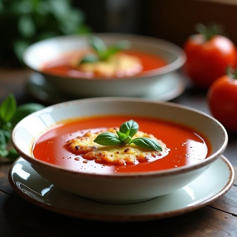 Sopa de Tomate y Albahaca con Queso Vegano Gratinado: Receta en Airfryer Sin Aceite
