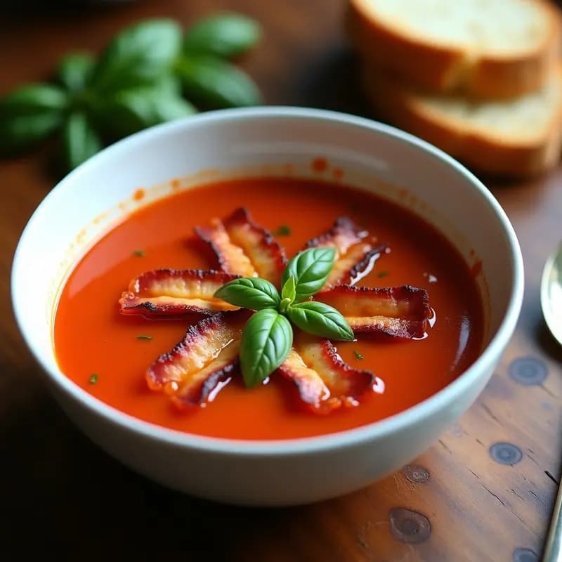 Sopa de Tomate y Albahaca con Tocino de Tempeh: Receta Italiana Vegana y Reconfortante
