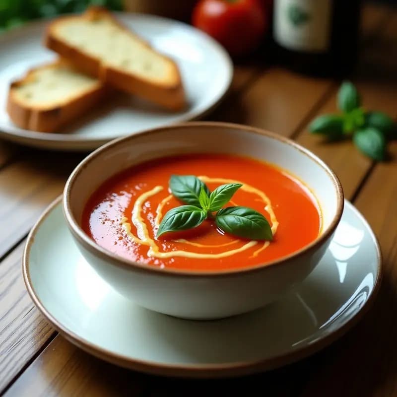 Sopa de Tomate y Albahaca con Aceite de Basílico: Receta Italiana Clásica y Vegana