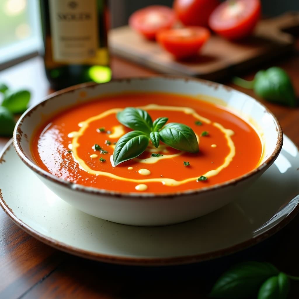 Sopa de Tomate y Albahaca con Añada de Vino Blanco: Receta Griega en Olla Rápida