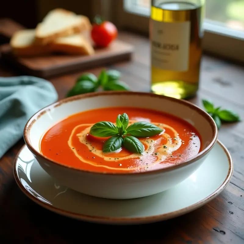Sopa de Tomate y Albahaca con Toque de Vino Blanco: Receta Italiana Reconfortante