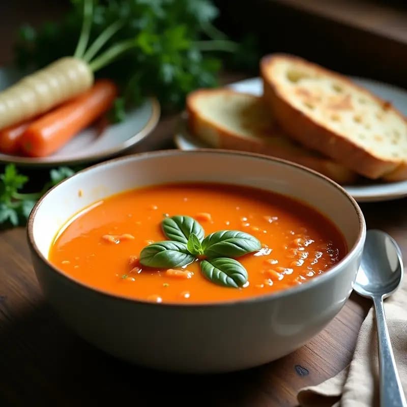 Sopa de Tomate y Albanahoria con Albahaca Fresca: Receta Rusa Ligera y Sin Lácteos
