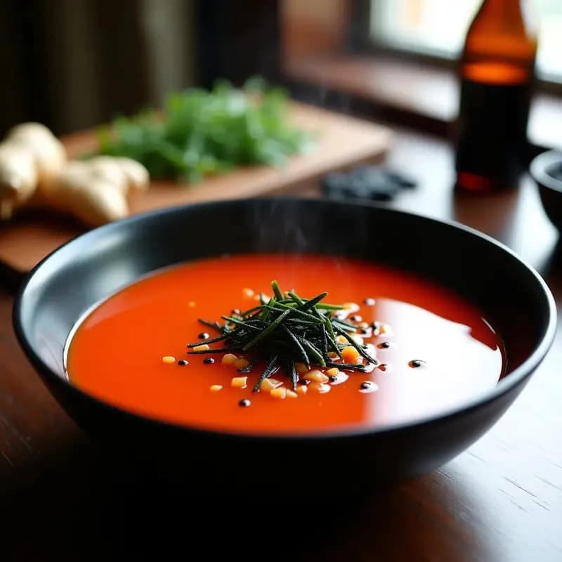 Sopa de Tomate y Alga Nori: Receta Japonesa Detox con Jengibre y Toque Umami