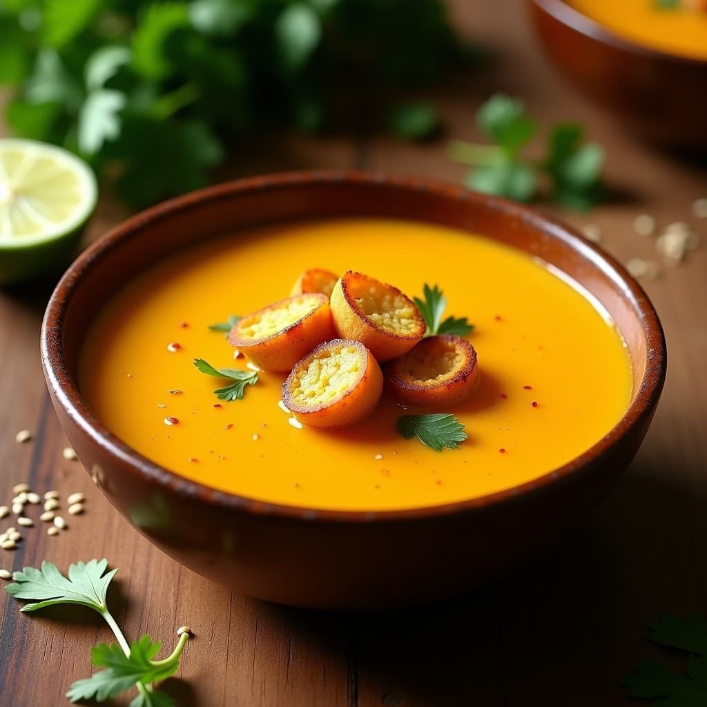 Sopa de Tomate Amarillo y Cilantro con Croutons de Pan de Maíz: Receta Ecuatoriana Sin Lactosa