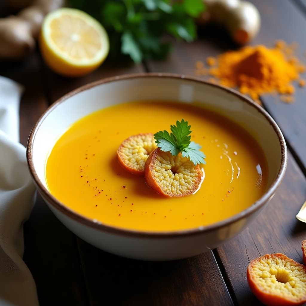 Sopa de Tomate Amarillo y Cúrcuma con Crutones de Quinoa: Receta Ecuatoriana Keto y Antiinflamatoria