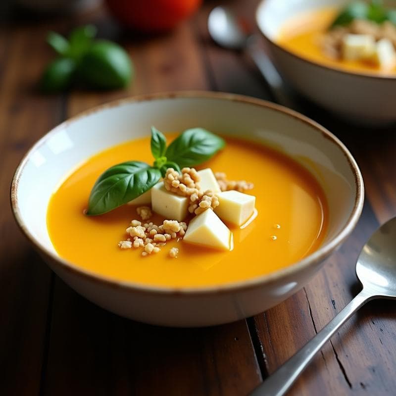 Sopa de Tomate Amarillo y Queso de Cabra con Albahaca Fresca: Receta Peruana en Olla Express