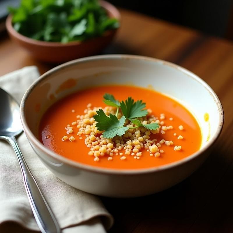 Sopa de Tomate de Árbol y Cilantro con Crujiente de Quinoa: Receta Venezolana en Thermomix