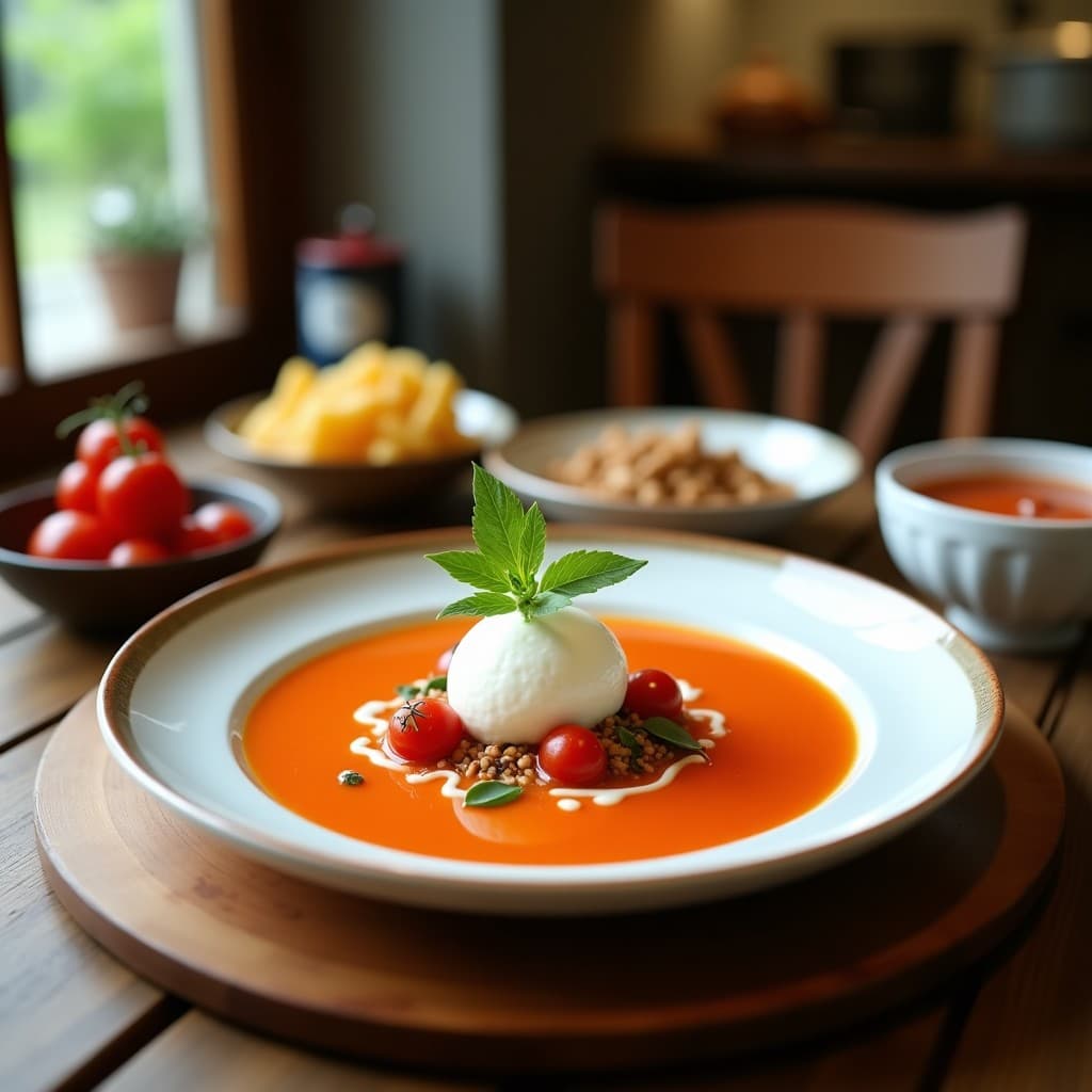 Sopa de Tomate de Árbol y Jengibre con Helado de Yogur de Coco: Receta Brasilera Fría-Caliente