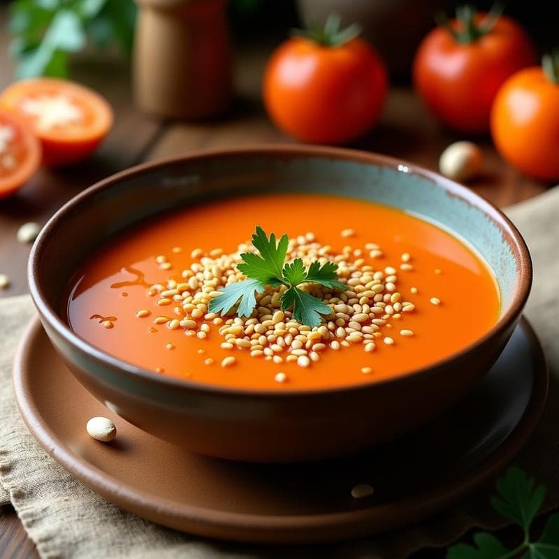 Sopa de Tomate de Árbol (Tamarillo) y Jengibre con Crujiente de Semillas: Receta Ecuatoriana Sin Lácteos