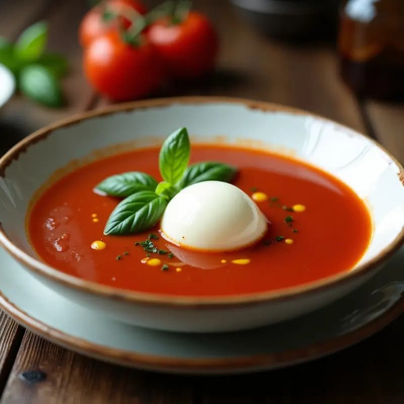 Sopa de Tomate Asado y Albahaca con Helado de Mozzarella: Entrante Italiano Viral