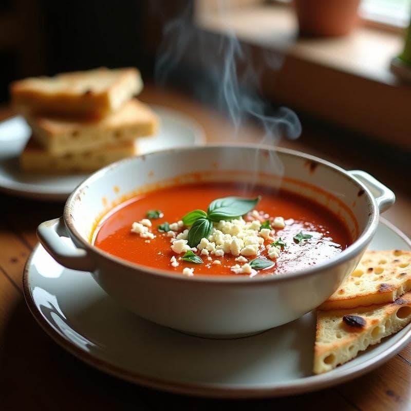 Sopa de Tomate Asado y Albahaca con Topping de Queso Feta: Receta Griega en Olla Express