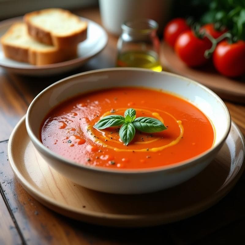 Sopa de Tomate Asado y Pimiento Rojo con Albahaca Fresca: Receta en Airfryer Sin Lácteos