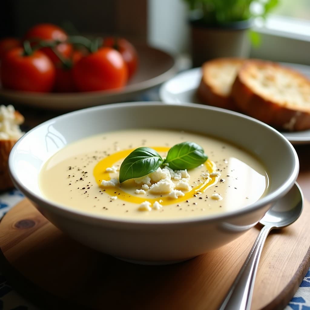 Sopa de Tomate Blanco y Albahaca con Pan de Almendra: Receta Griega Sin Gluten