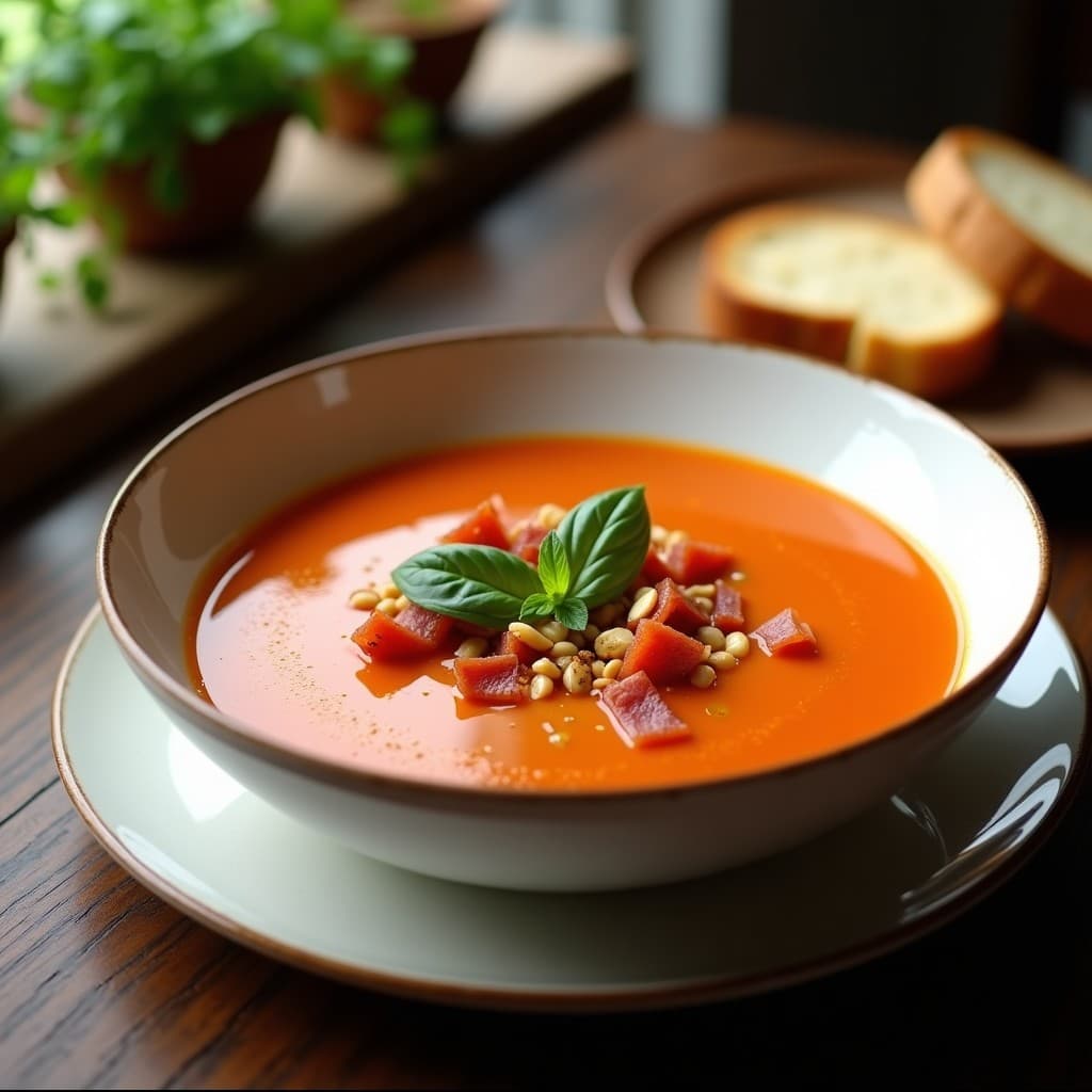 Sopa de Tomate y Cacahuete con Crujiente de Prosciutto: Receta Italiana Reconfortante en Thermomix