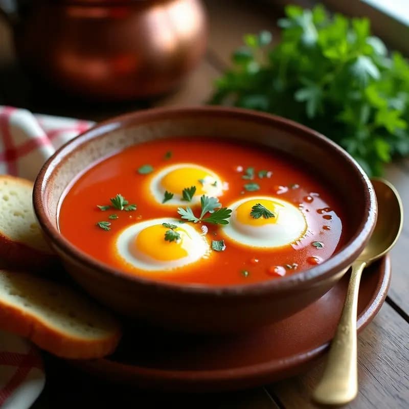 Sopa de Tomate con Huevo Escalfado: Receta de la Abuela Andaluza en Sartén