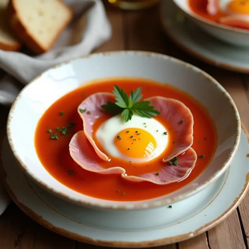 Sopa de Tomate con Huevo Poché y Jamón Serrano: Receta Andaluza en Verano