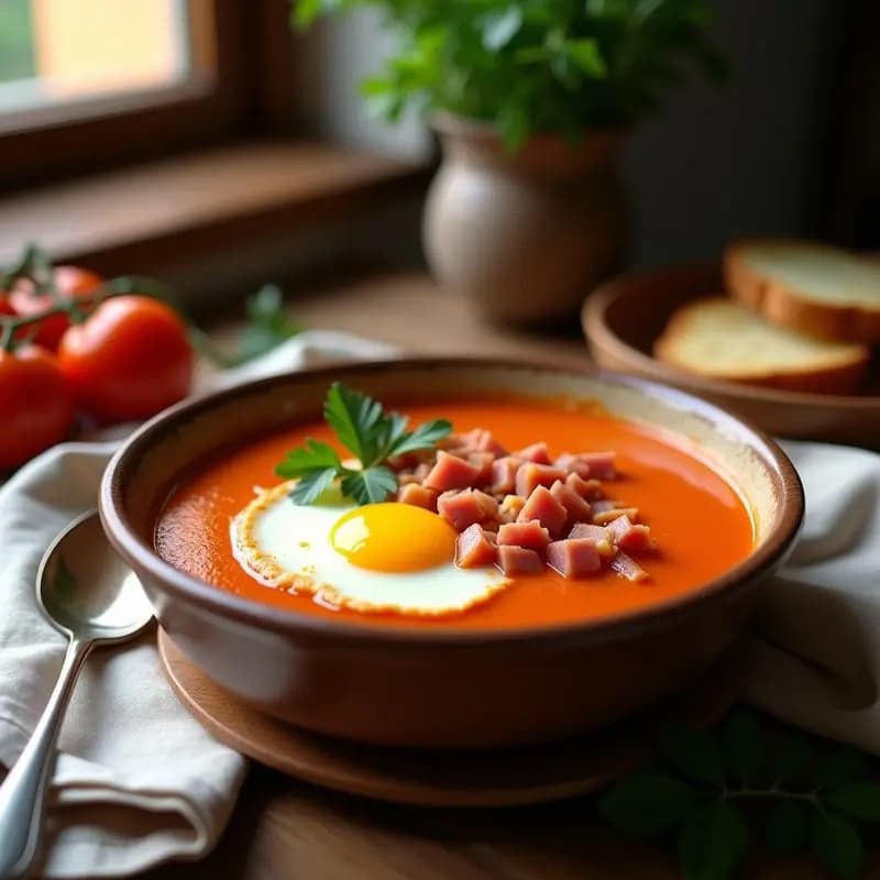 Sopa de Tomate con Jamón y Huevo: Receta Aromática de Castilla-La Mancha