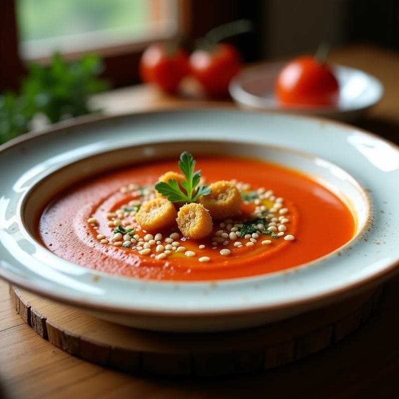 Sopa de Tomate y Jengibre con Crutones de Garbanzo: Receta Vegana en Thermomix