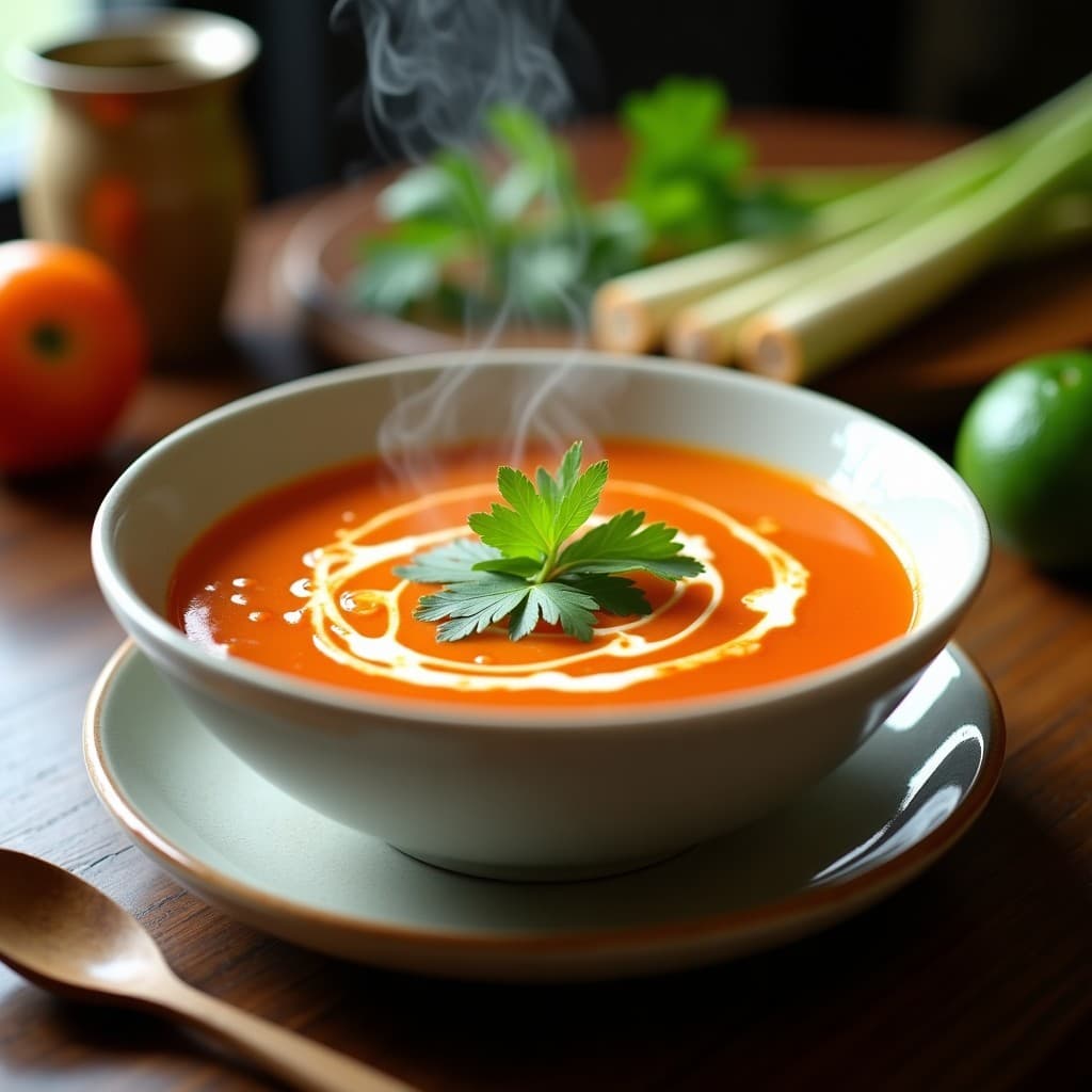 Sopa de Tomate Kaffir y Lémongrass: Receta Tailandesas Aromática en Olla Exprés