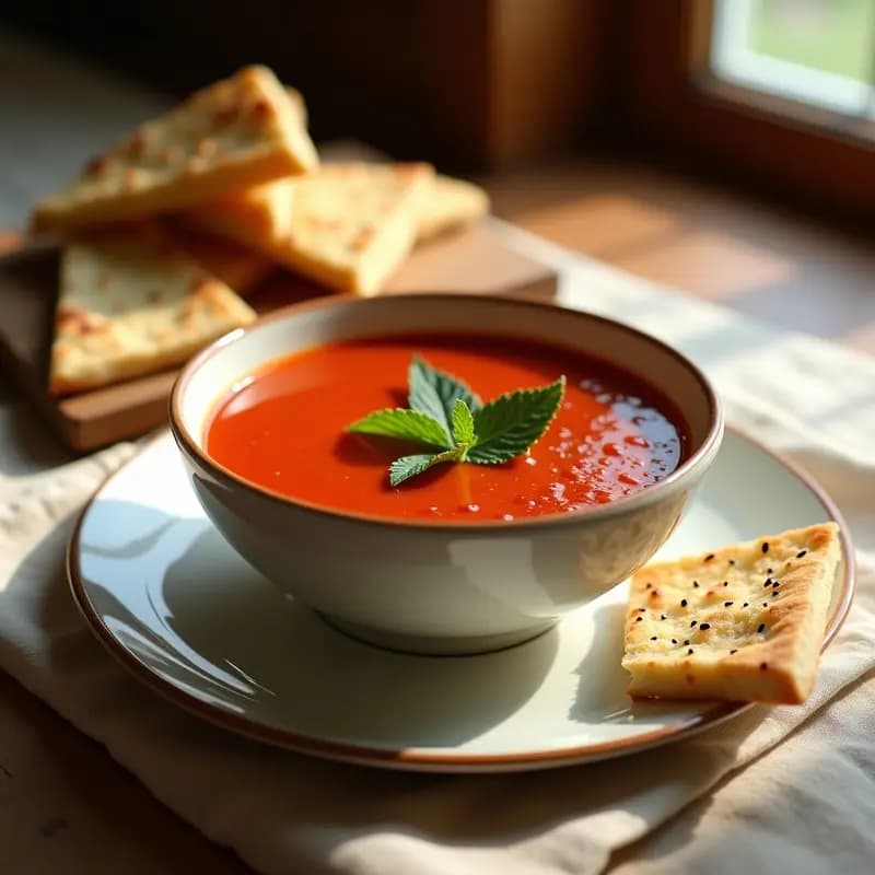 Sopa de Tomate Marroquí con Pan de Pita: Receta Reconfortante y Vegana