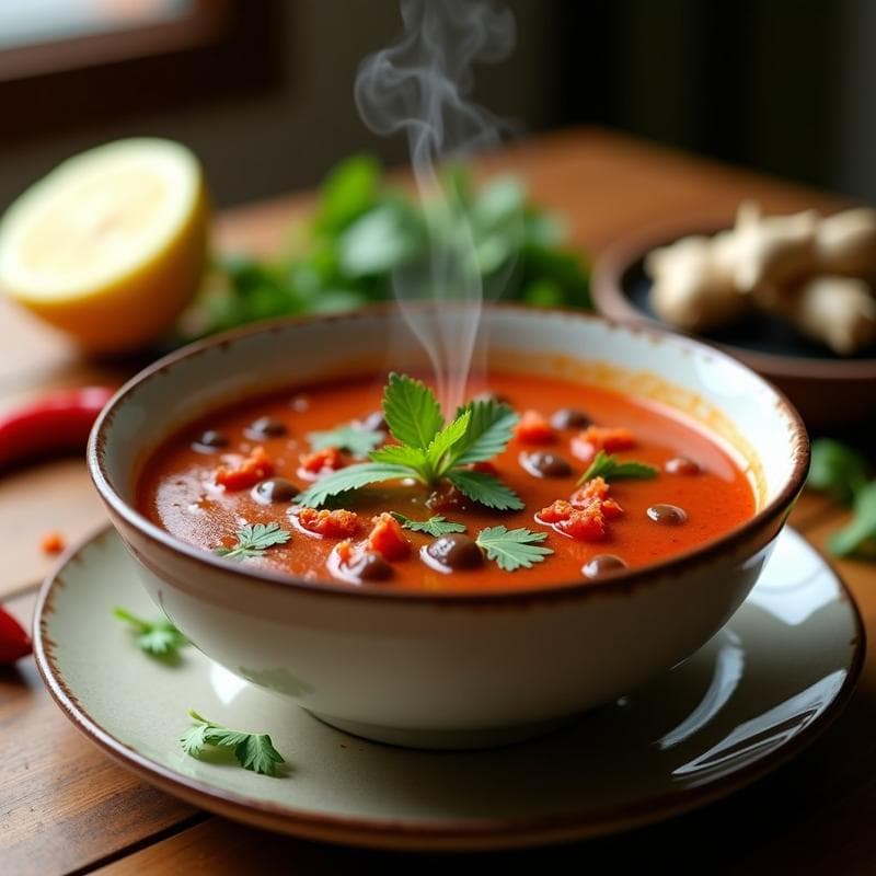 Sopa de Tomate Negro y Jengibre: Receta Tailandesa Picante en Olla Lenta
