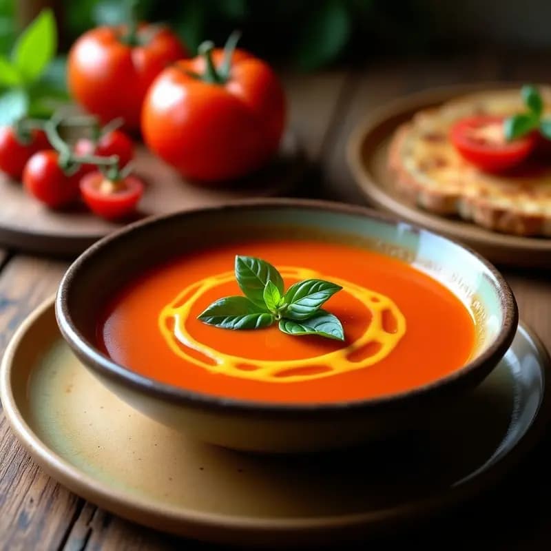 Sopa de tomate y pimentón ahumado con albahaca fresca: Receta española keto y sin lactosa