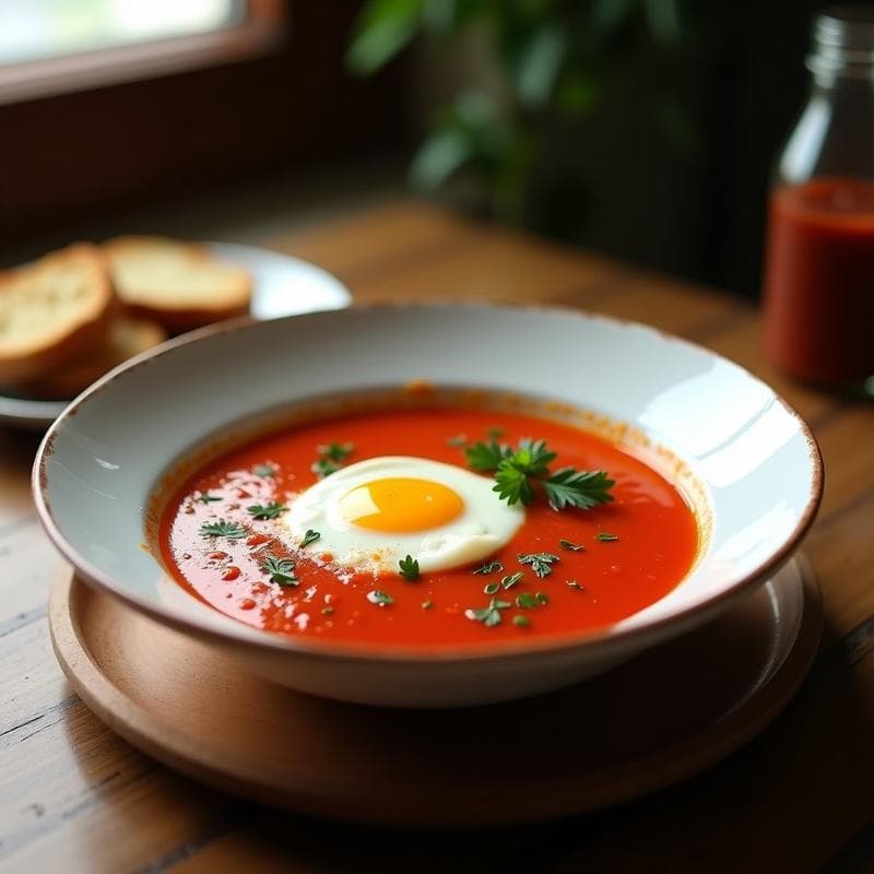 Sopa de Tomate y Pimentón Picante con Huevos Pochados: Receta Argentina en 25 Minutos