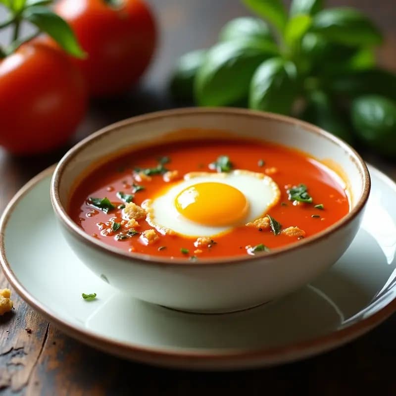 Sopa de Tomate Portuguesa con Huevo Escalfado y Aceite de Oliva: Receta en Thermomix