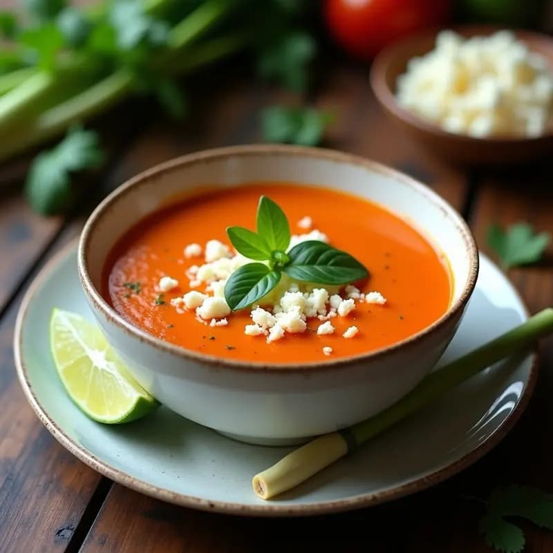 Sopa de Tomate tailandesa con Albahaca y Queso Fresco: Receta Rápida y Sin Gluten
