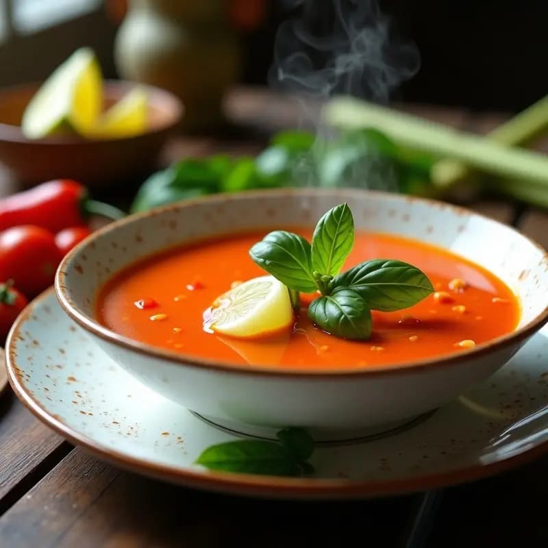 Sopa de Tomate Tailandesa con Albahaca: Receta Picante y Cremosa en Olla Exprés
