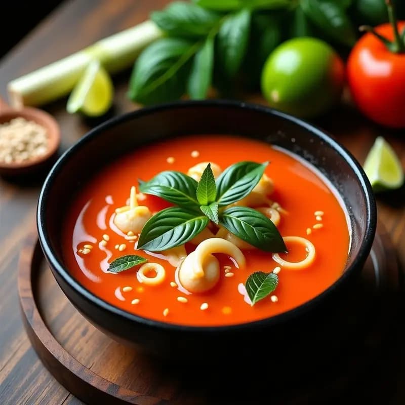 Sopa de Tomate Tailandesa con León de Mar y Lima: Receta Picante y Refrescante