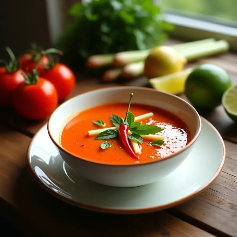 Sopa de Tomate Tailandesa con Limoncillo y Chile: Receta Express Picante y Detox