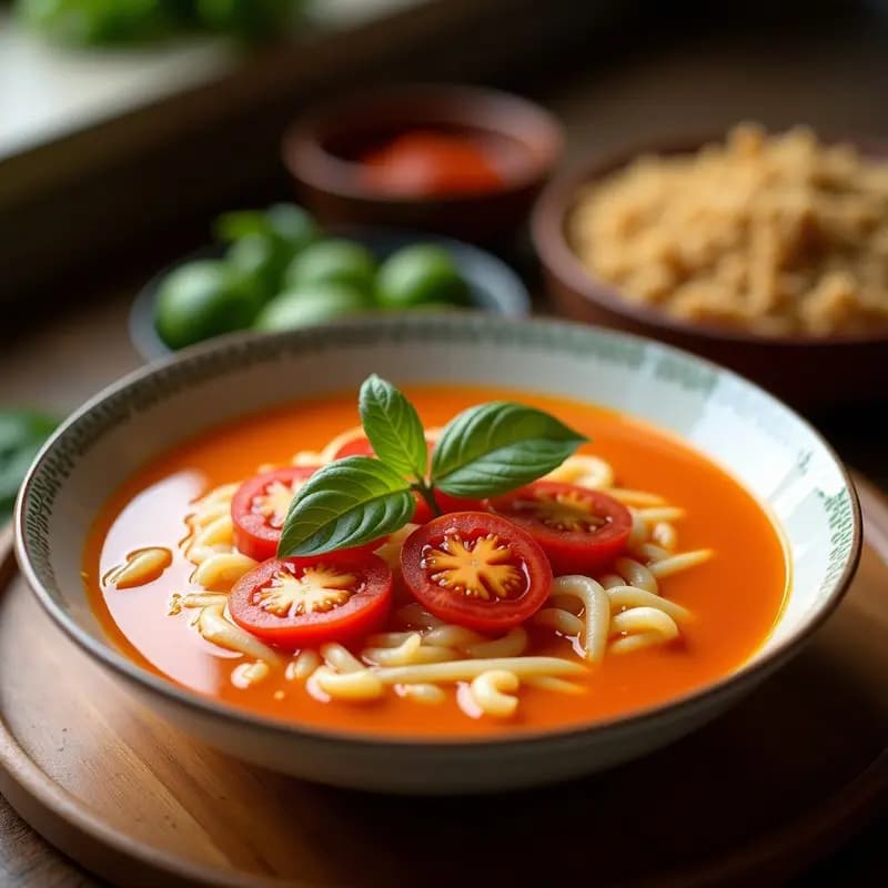 Sopa de Tomate Tailandesa con Gelatina de Coco: Receta Picante y Sin Lácteos