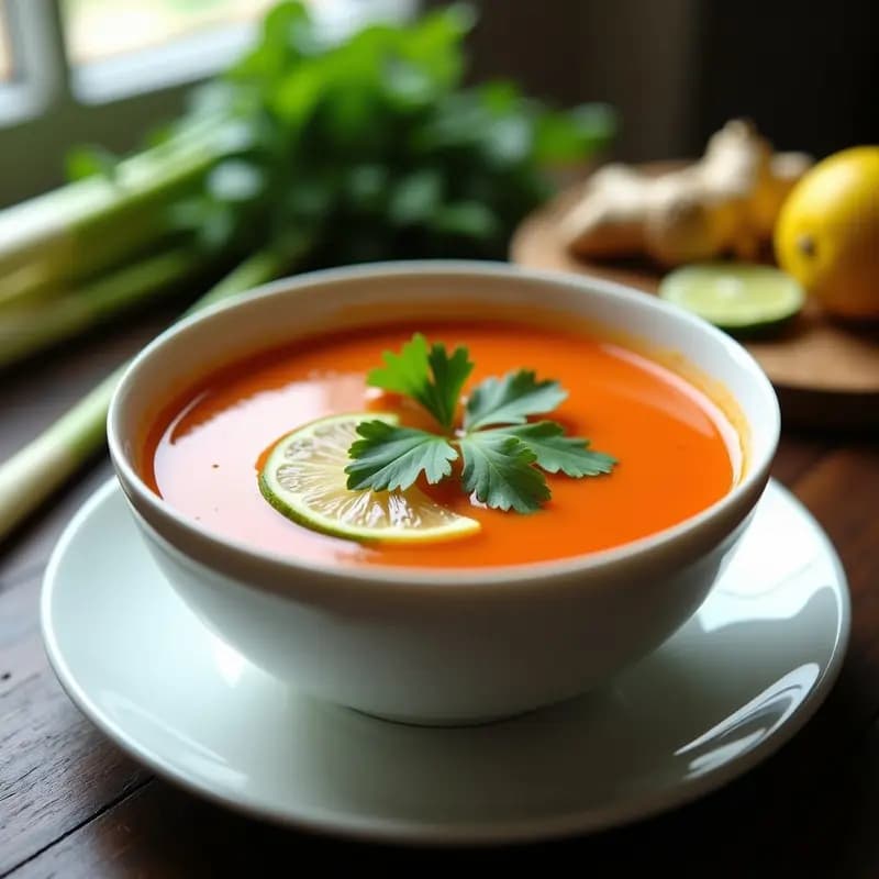 Sopa de Tomate Thai con Jengibre y Limongrass: Versión asiática de un clásico