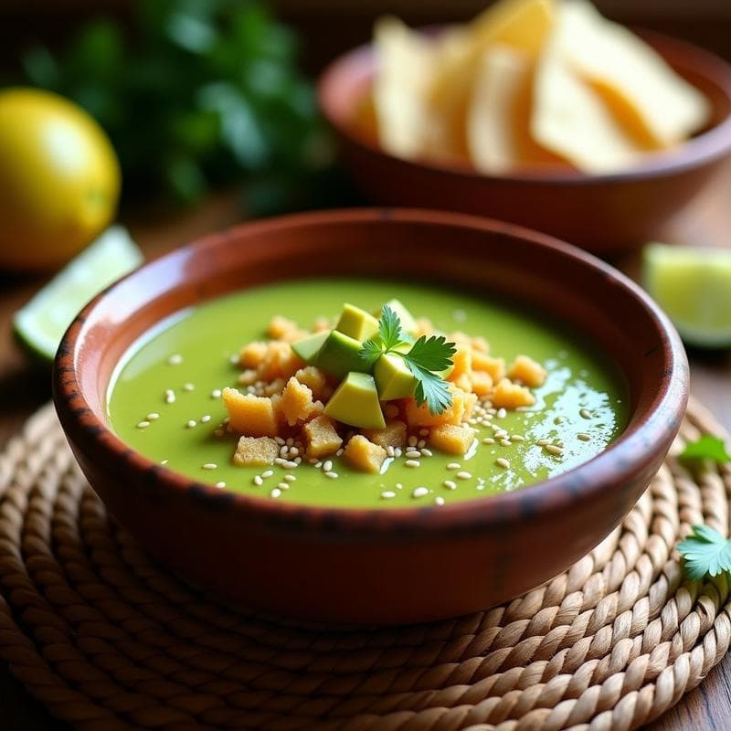 Sopa de Tomate Verde y Aguacate con Crujiente de Tostadas de Maíz: Receta Mexicana Sin Lactosa en Thermomix