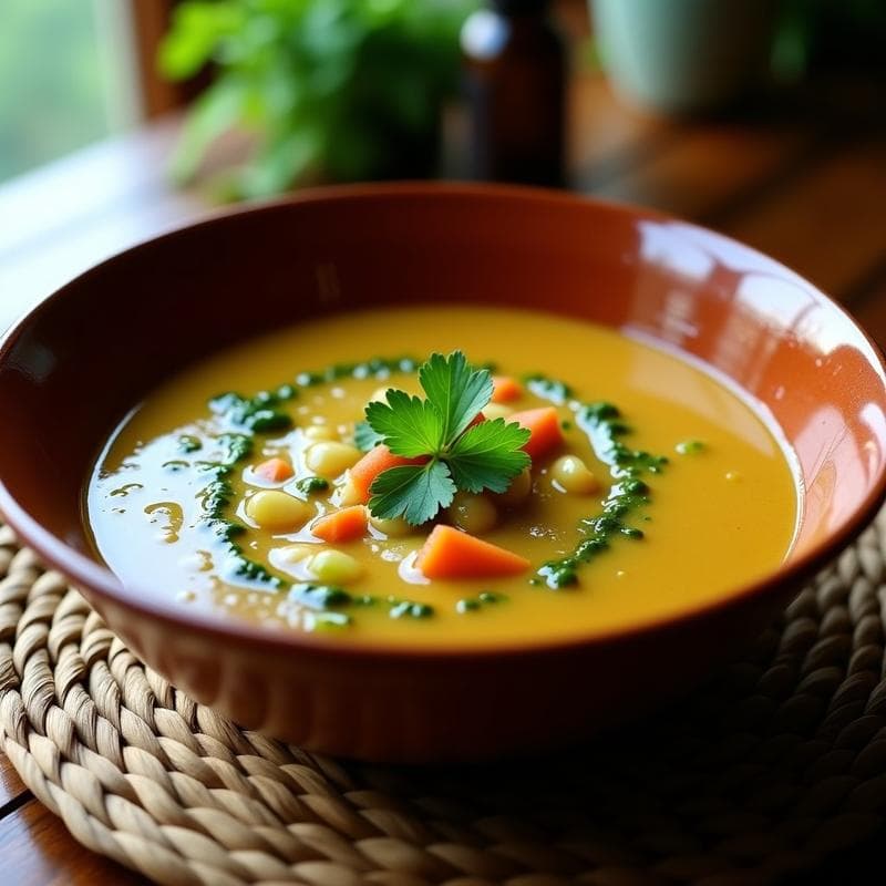 Sopa de Tomate Verde y Albanyó con Vinagreta de Cilantro: Receta Salvadoreña en Olla Lenta