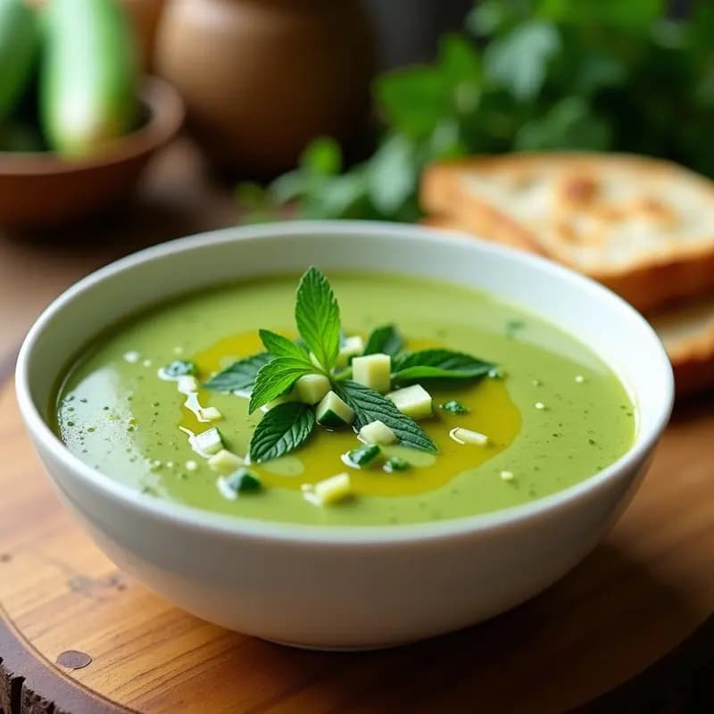Sopa de Tomate Verde y Pepino con Hierbas Frescas: Receta Libanesa Vegana y Fría