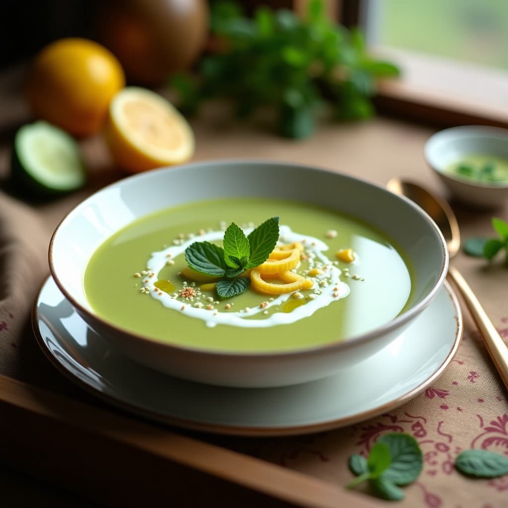 Sopa de Tomate Verde y Pepino con Yogur de Soja: Gazpacho Persa Vegano en 10 Minutos